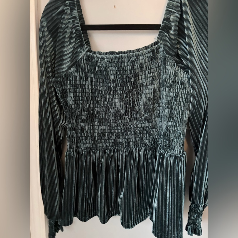 In Bloom Teal Velvet Blouse - Picture 6 of 6